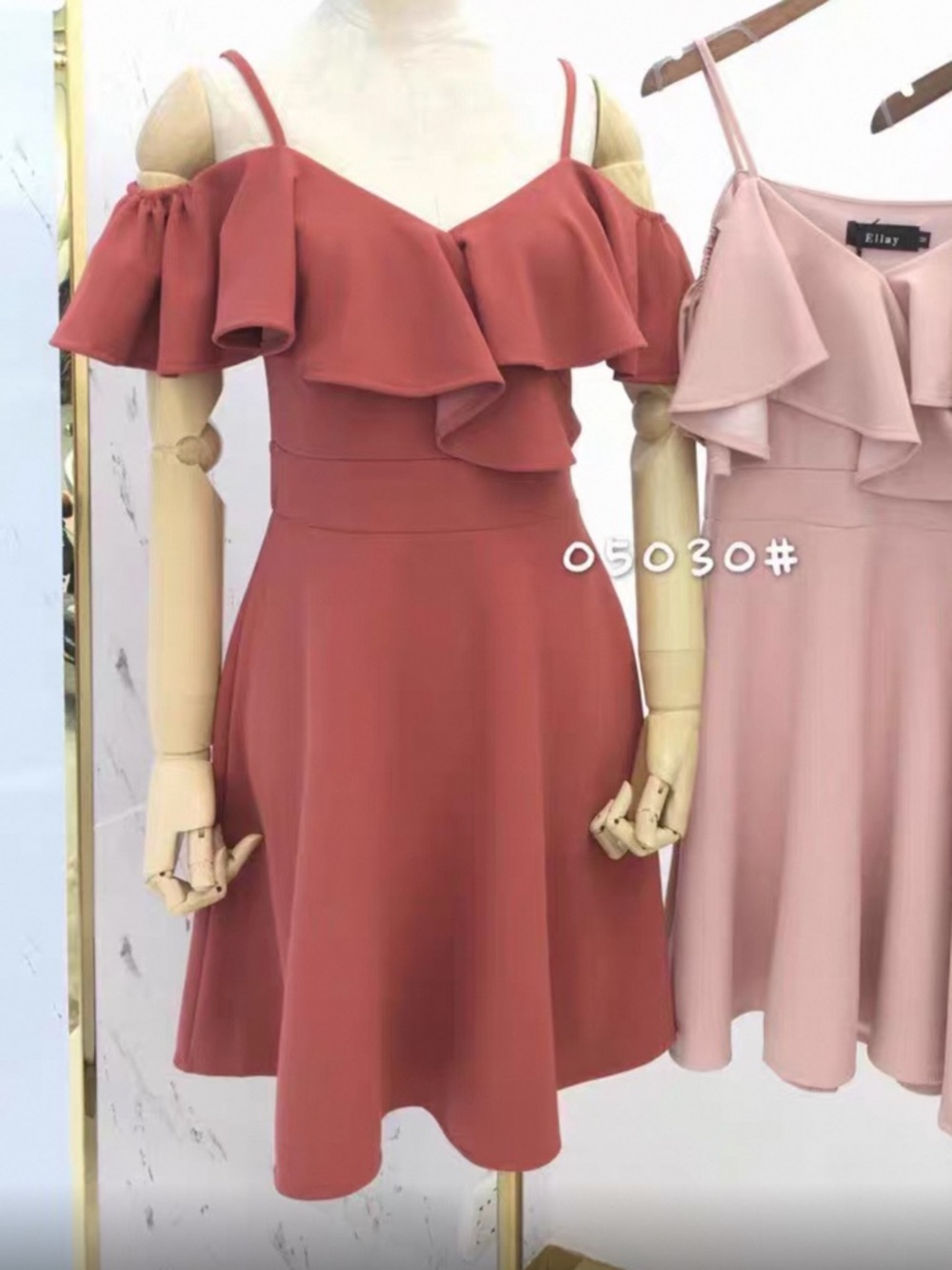 Coral Ruffle Off-Shoulder Dress - Picture 1 of 4